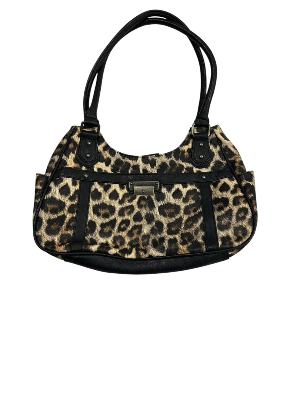 Y2K Style &Co Leopard Print Shoulder Bag - Faux Fur & Black Leather Trim, Medium
